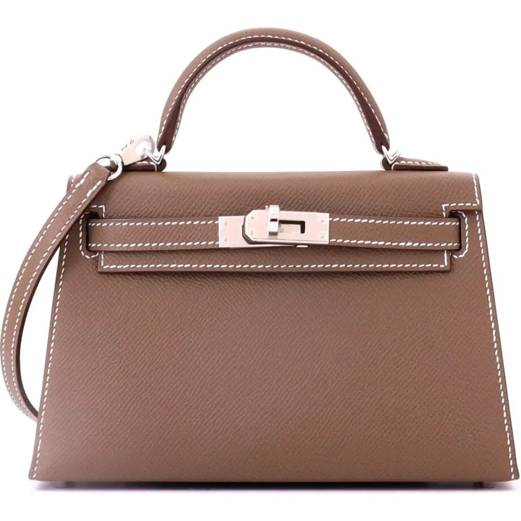 Pre-Owned Hermes Kelly Mini II Bag Grey Epsom with Palladium Hardware 20 in Etoupe at Nordstrom, Size X-Small | Nordstrom
