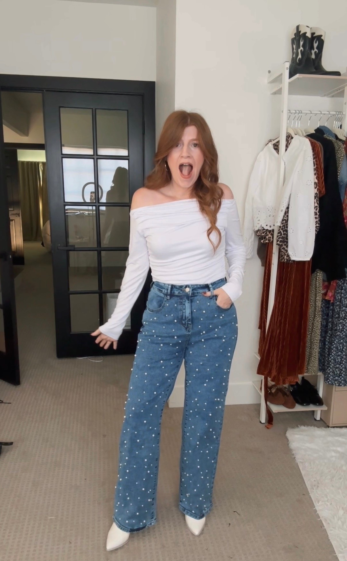 Fun pearl jeans from Amazon. Size medium. 

#LTKPetite #LTKFindsUnder100 #LTKFindsUnder50