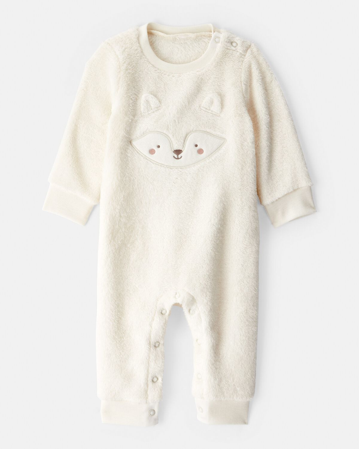 Baby Girl Fox Velour Long-Sleeve Snug Fit Jumpsuit - Cream | Carter's | Carter's Inc