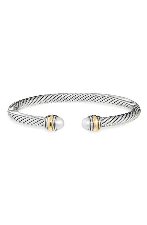 David Yurman Classic Cable Bracelet in Sterling Silver with 14K Yellow Gold, 5mm in Pearl at Nordstrom, Size Large | Nordstrom