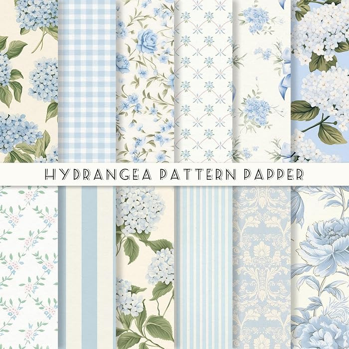JarThenaAMCS 24 Sheet Light Blue Hydrangea Pattern Paper Spring Summer Floral Scrapbook Specialty... | Amazon (US)