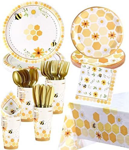 Amazon.com: Bee Party Decorations - Serves 16 - Bee Plates and Napkins Party Supplies Cups Bee Pa... | Amazon (US)