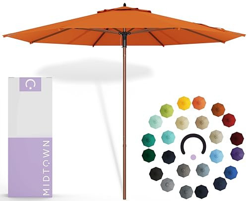 Midtown Umbrellas The Wooden 8 Feet Patio Umbrella With Sunbrella Canvas Tuscan Acrylic Fabric - Aluminum Frame Market Umbrella For Backyard, Deck, Garden, Pool - Wooden Pole | Amazon (US)