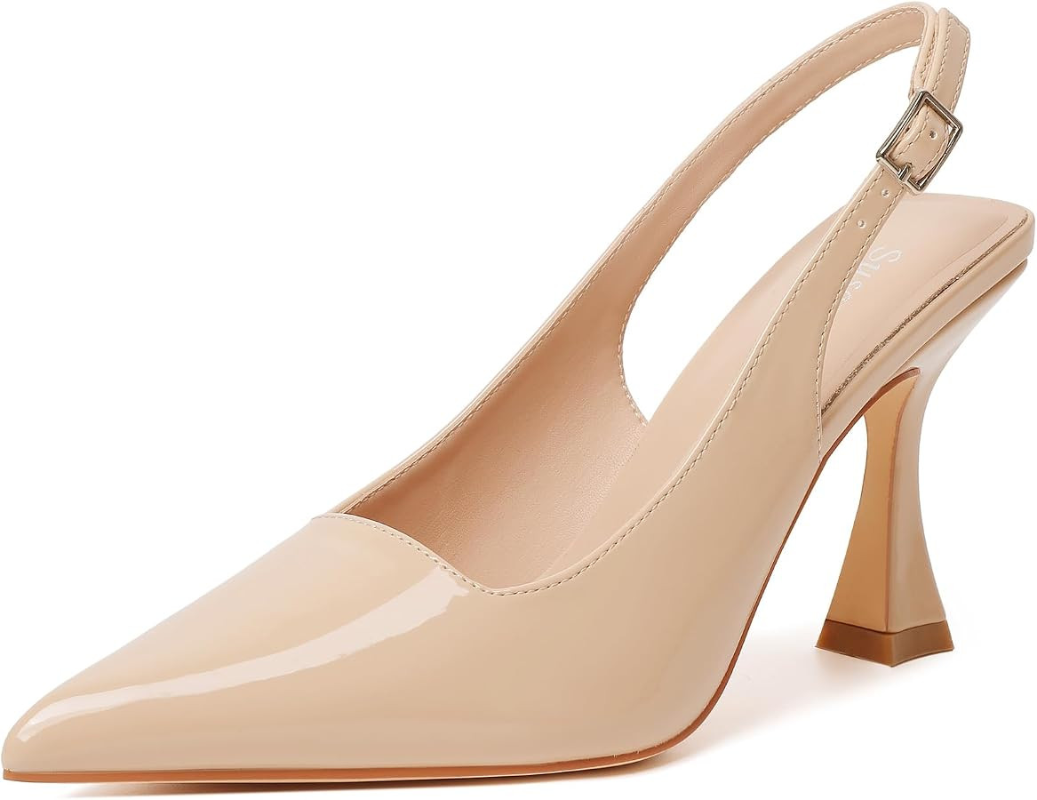 Susanny Slingback Kitten Heels Elegant Dressy Pumps for Women Closed Pointy Toe Sexy Chunky High ... | Amazon (US)