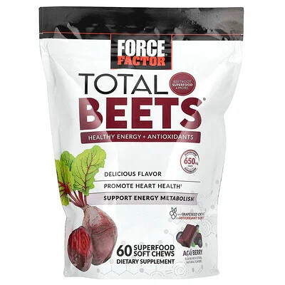 Force Factor, Total Beets®, Healthy Energy + Antioxidants, Acai Berry, 60 Superfood Soft Chews | iHerb