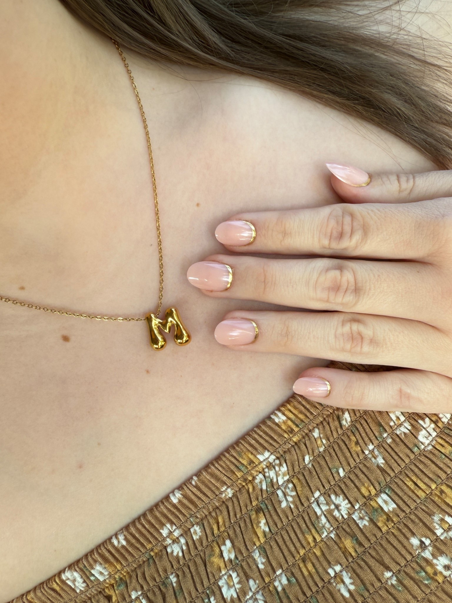 gold letter necklace and gold trim press on nails combo is ✨ 

#LTKStyleTip #LTKSummerEdit #LTKBeauty