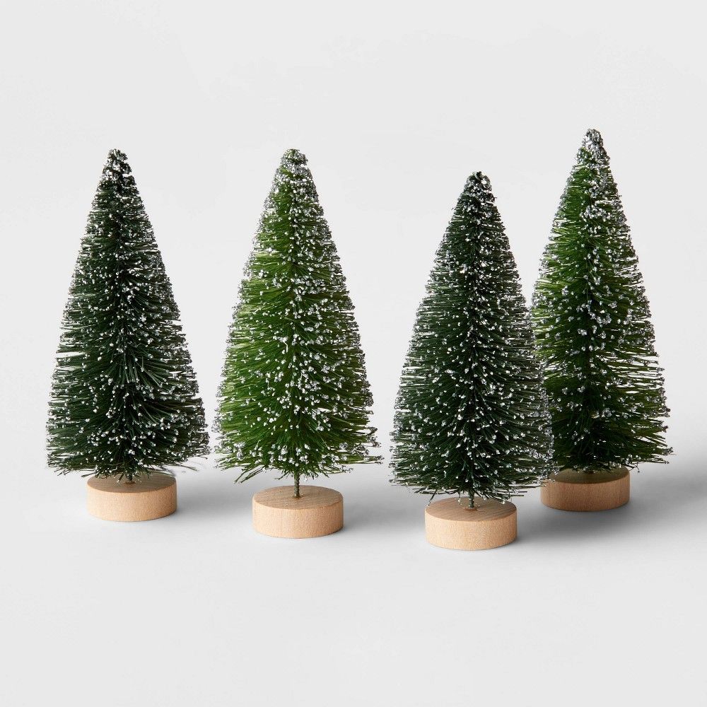 4pc 4"" Decorative Sisal Bottle Brush Tree Set Green - Wondershop | Target