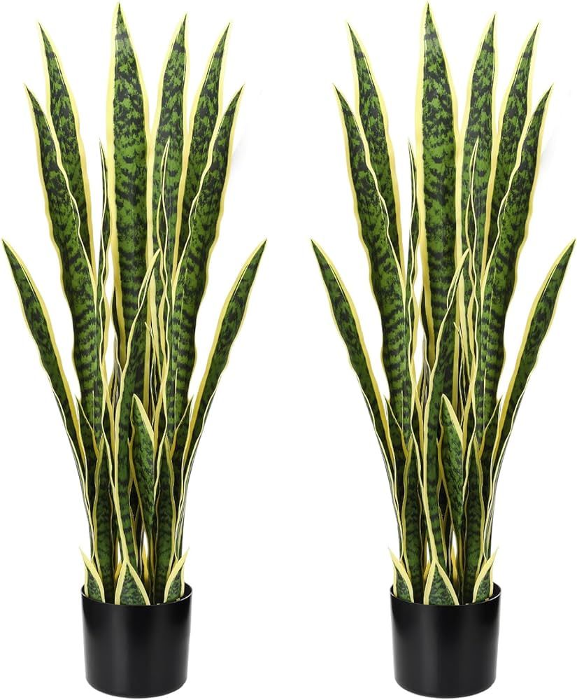 3.17 Ft Artificial Snake Plant 38inch Sansevieria Plant with 32 Leaves Large Artificial Snake Pla... | Amazon (US)