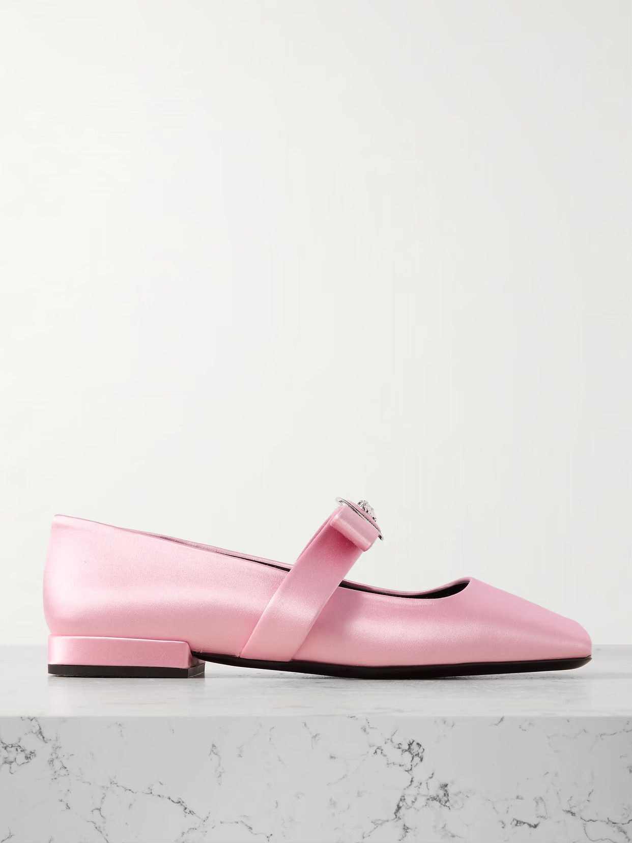 Versace - Bow-embellished Silk-satin Ballet Flats - Pastel pink | NET-A-PORTER (UK & EU)