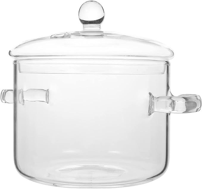 Glass Saucepan with Cover, 1400ml Stovetop Cooking Pot with Lid and Handle Simmer Pot Clear Soup ... | Amazon (US)