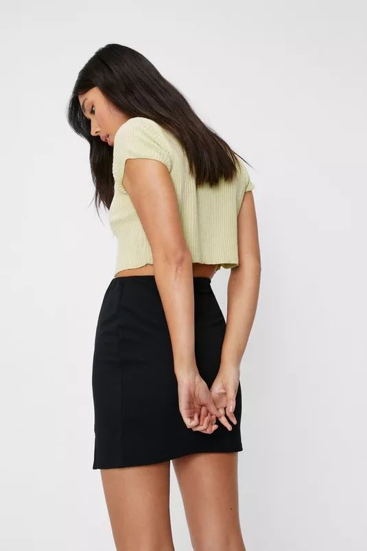 High Waisted Jersey Split Hem Front Mini Skirt | Nasty Gal (US)