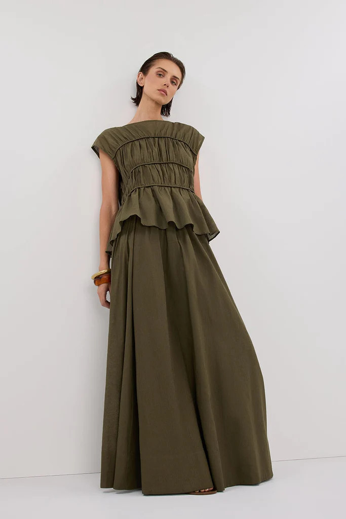 FLYNN OLIVE LINEN BLEND TIE MAXI SKIRT | DISSH
