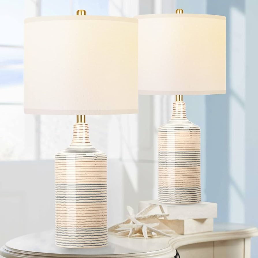 Hamucd Set of 2 Ceramic Bedside Table Lamps 3-Color Temperature Modern Farmhouse Nightstand Lamps... | Amazon (US)