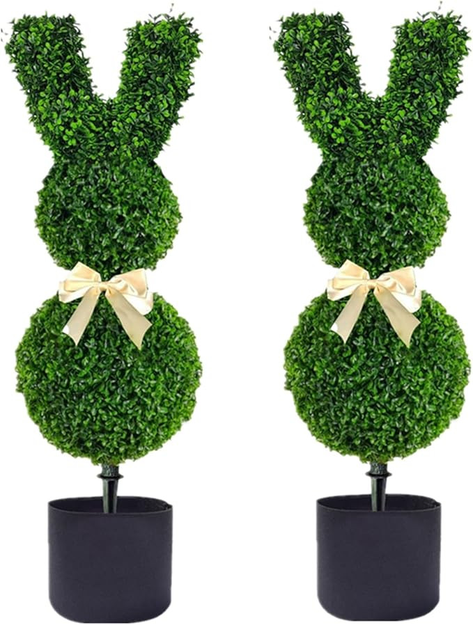 Rabbit Shaped Topiary Trees – Set of 2 – 2.9ft High Artificial Boxwood – Swaying Ears and B... | Amazon (US)