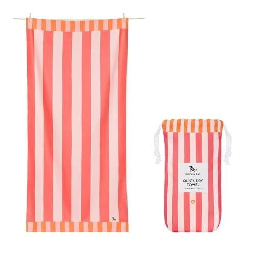Dock & Bay Beach Towel - Quick Dry, Sand Free - Compact, Lightweight - 100% Recycled - Includes Bag - Raspberry Road - Extra Large (200x90cm, 78x35) | Amazon (US)