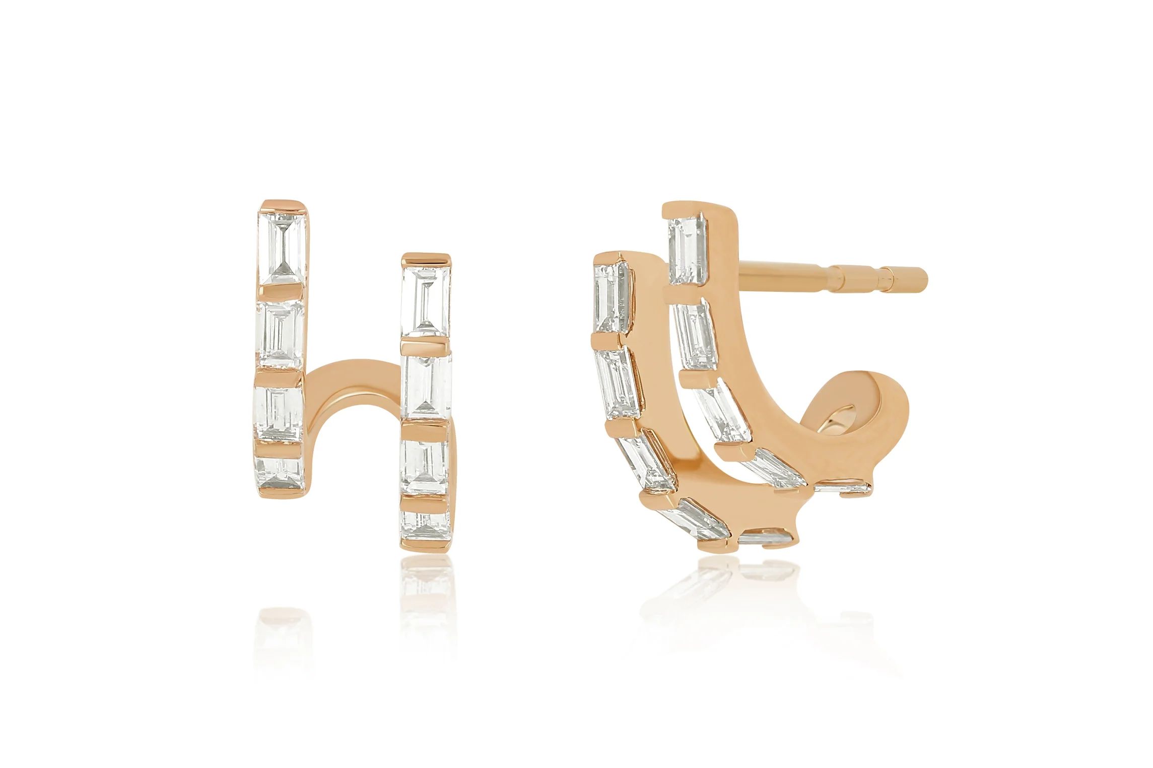 Double Diamond Baguette Illusion Mini Huggie Earring | EF Collection