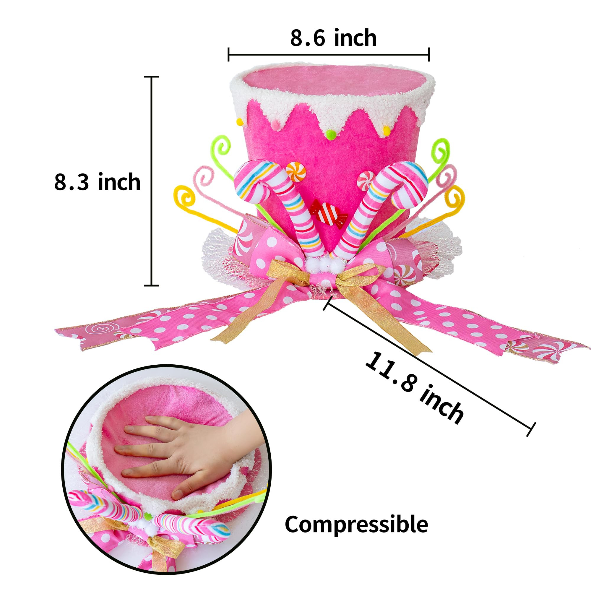 Christmas Tree Topper Hat, Candy Canes Tree Topper, Pink Tree Topper Christmas Decorations with B... | Amazon (US)
