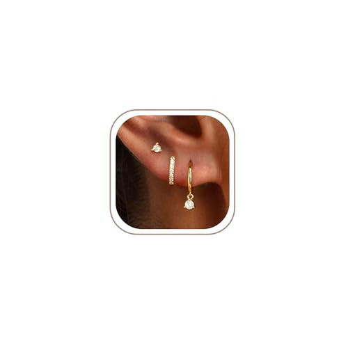 Freekiss Gold Hoop Earrings Set 3 Pairs - 14K Gold Plated Hypoallergenic Small Hoops, Dainty Stud & Dangle Earrings for Women, Stackable Trendy Jewelry | Amazon (US)