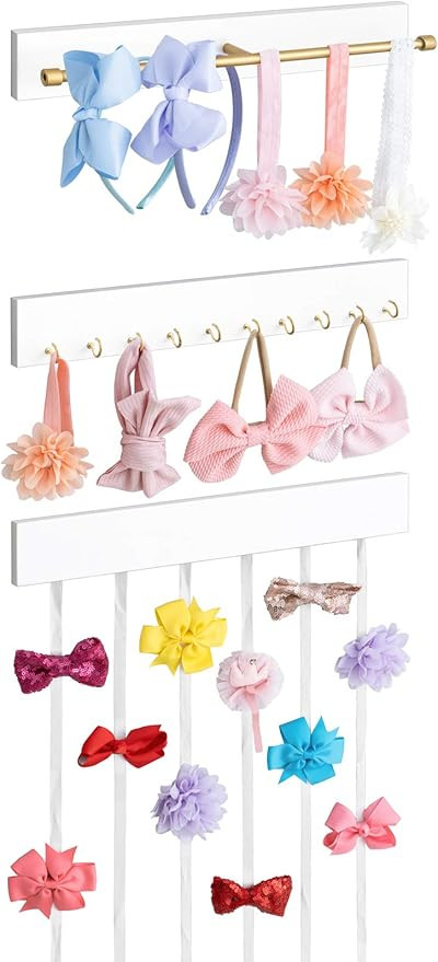 Mkono Hair Bow Holder for Girls, Hanging Bow Organizer Headband Clips Storage Rack with Golden Me... | Amazon (US)