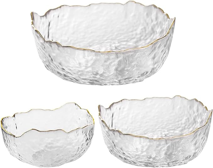 OBR KING Glass Salad Bowls Set of 3 Phnom Penh Mixing Bowls Irregular Shape Serving Bowls for Kit... | Amazon (US)