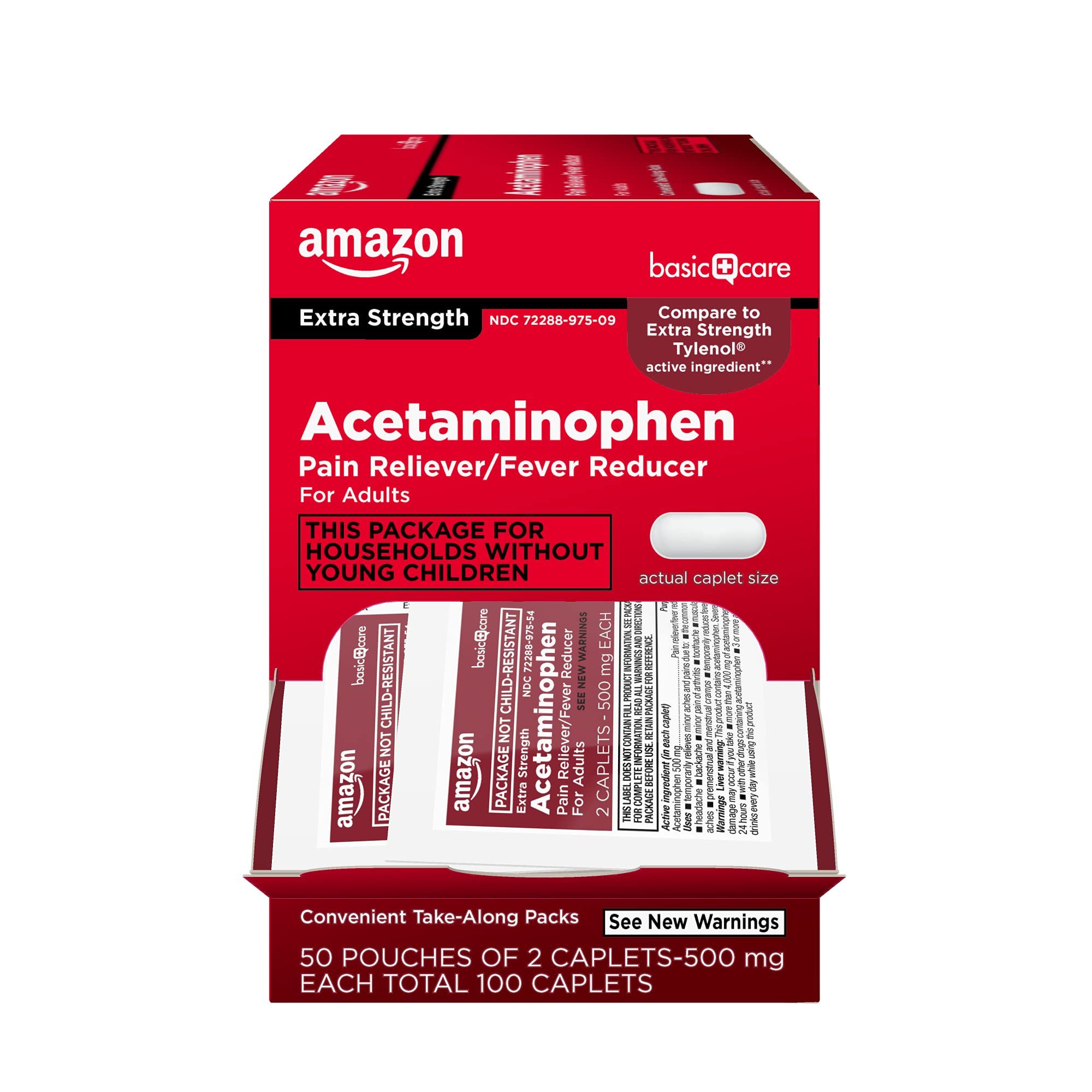 Amazon Basic Care - Extra Strength Acetaminophen Caplet 500 mg, Pain Reliever and Fever Reducer, ... | Amazon (US)