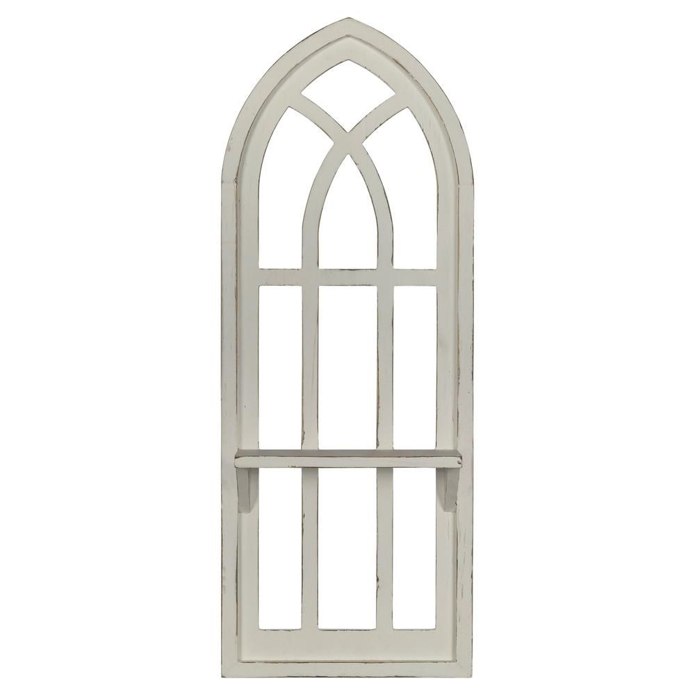Stratton Home Decor Distressed Window Arch with Shelf Wall Decor, Distressed White | The Home Depot