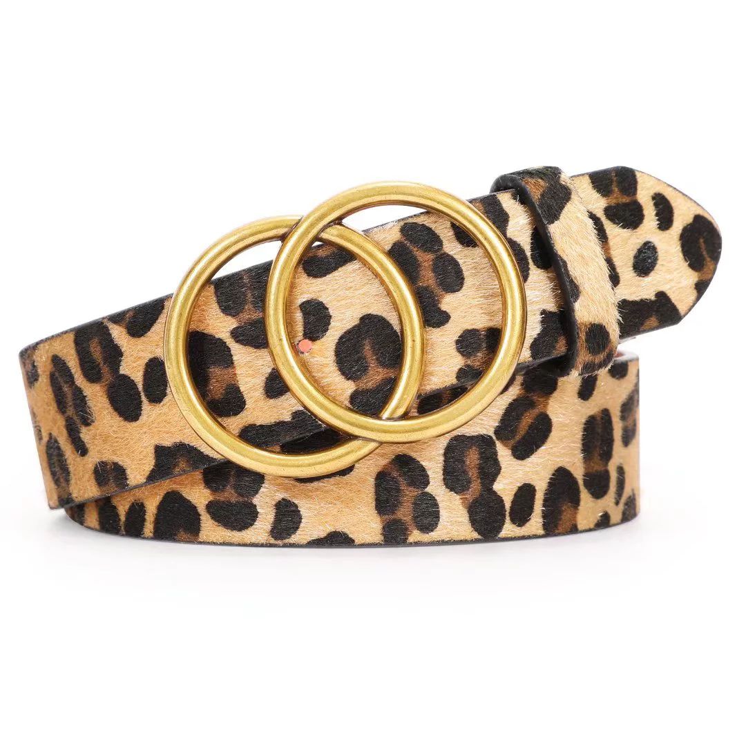 JASGOOD Women Leopard Double O Ring Leather Belt for Dress Pants | Walmart (US)