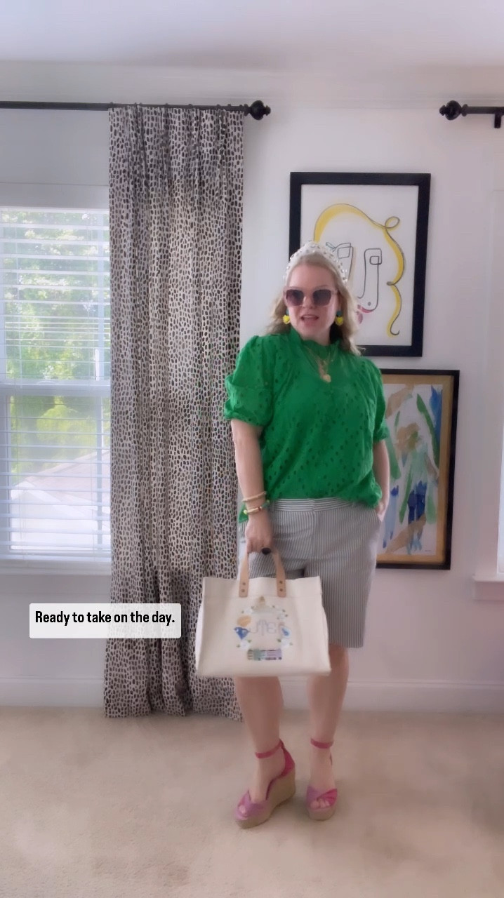 Easy casual summer outfit. The cutest embroidered bag from The Preppy Stitch.

Casual outfit shorts summer outfit 