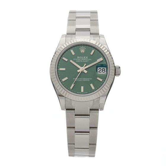 ROLEX Stainless Steel 18K White Gold 31mm Oyster Perpetual Datejust Watch Mint Green 278274 | FASHIONPHILE (US)