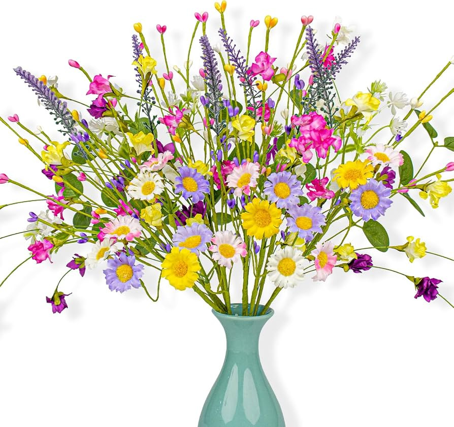 12 Pack Spring Floral Picks 17 Inch Artificial Flower Stems Colorful Spring Flowers with Pip Berr... | Amazon (US)