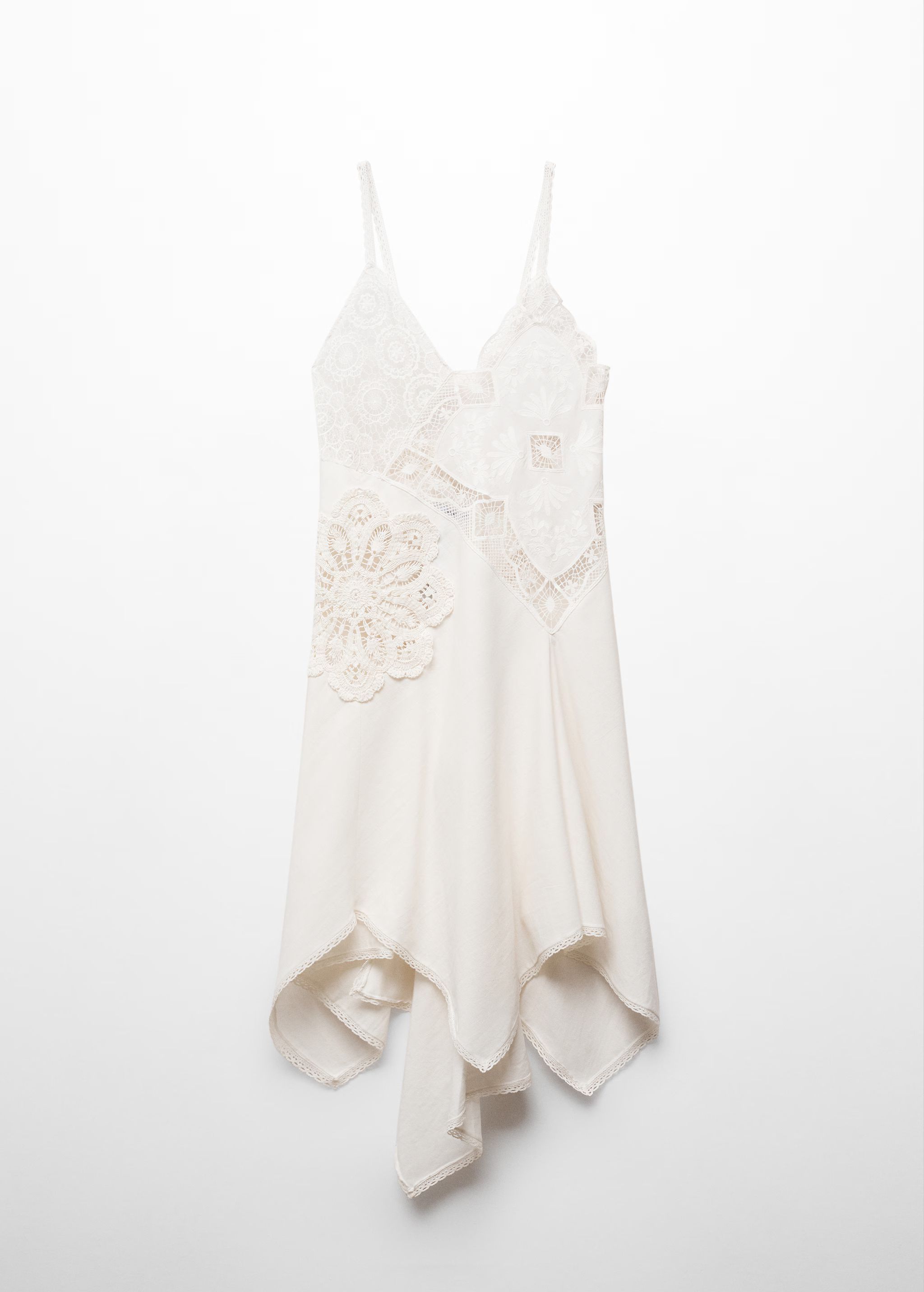 Asymmetrical dress with embroidered panels | MANGO (US)