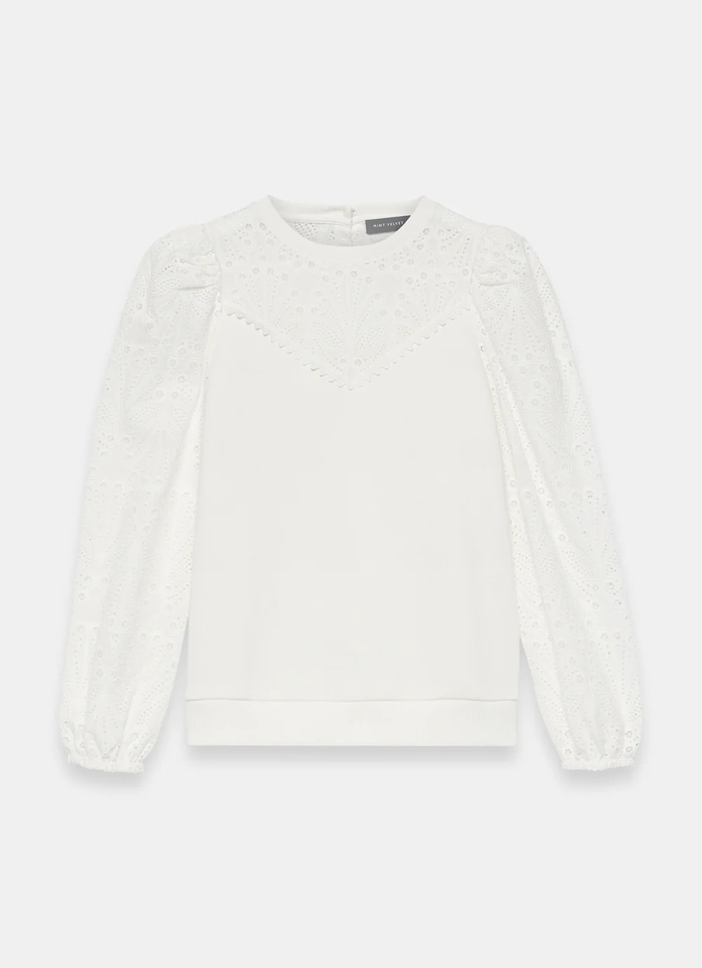 White Cotton Blend Broderie Sweatshirt | Mint Velvet
