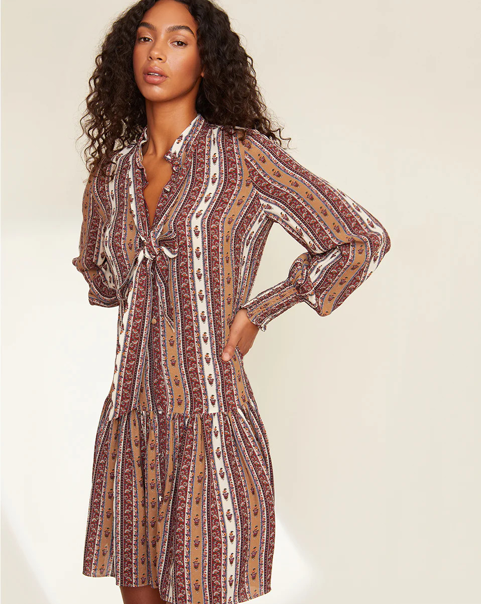 Chateau Stripe-Floral Dress | Veronica Beard