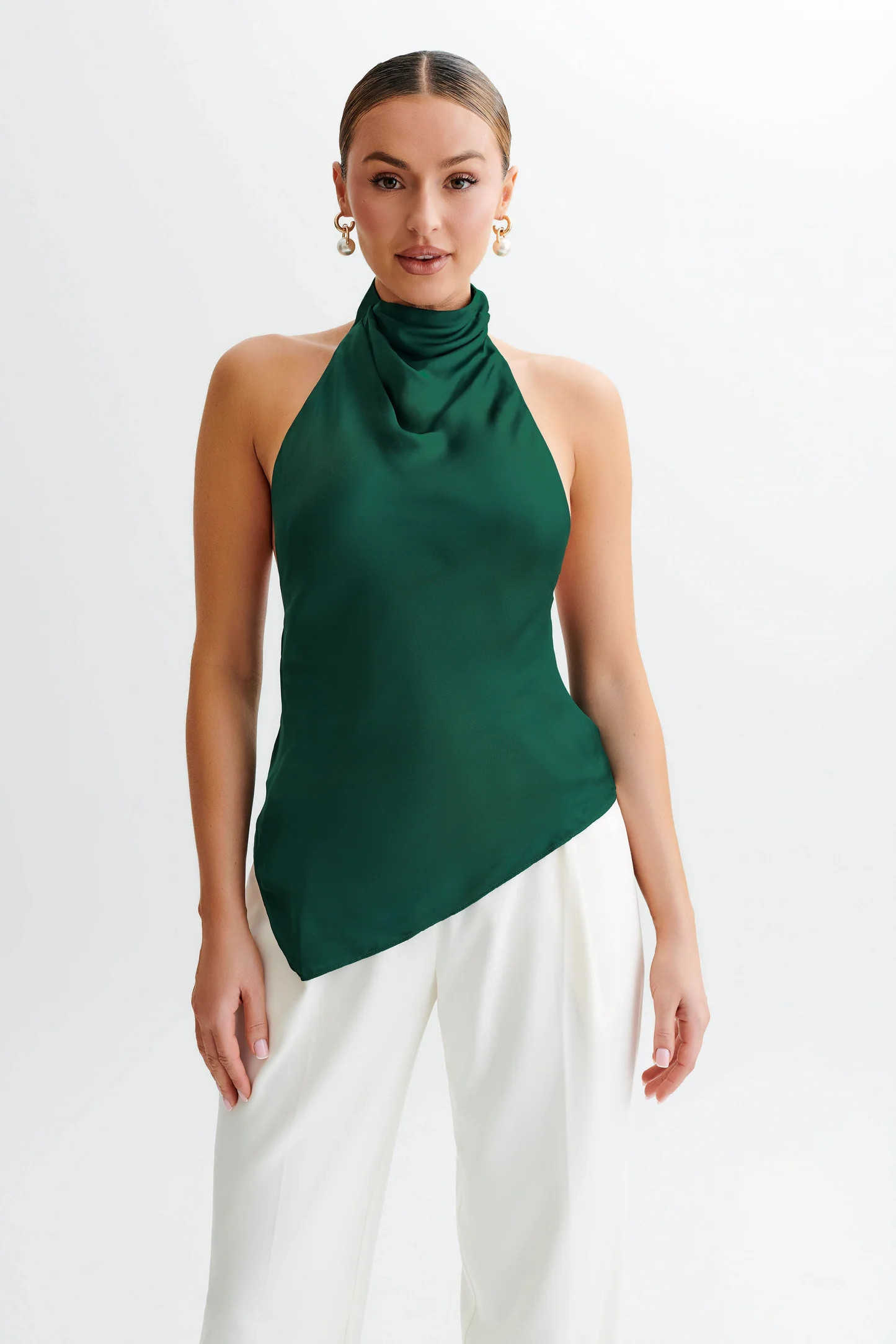 Seraphine Satin Halter Top - Forest Green | MESHKI US