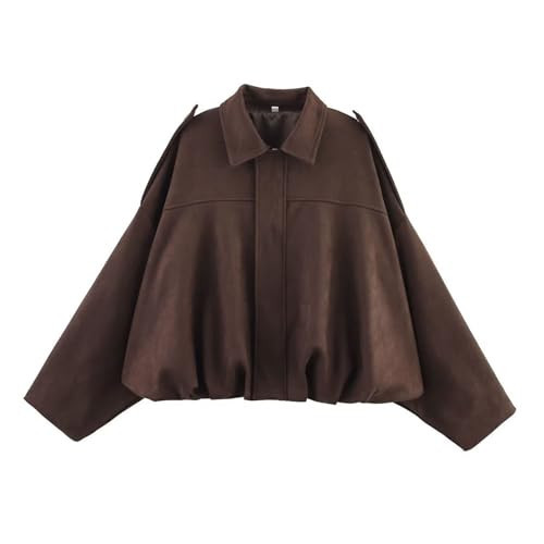 Suede Bomber Jacket Women Lapel Faux Suede Jackets for Women Fall Oversized Cropped Autumn, Winter Y2k Tops Women's Solid Colors Pilot Jacket Full Zip Up Coats Coffee L | Amazon (UK)