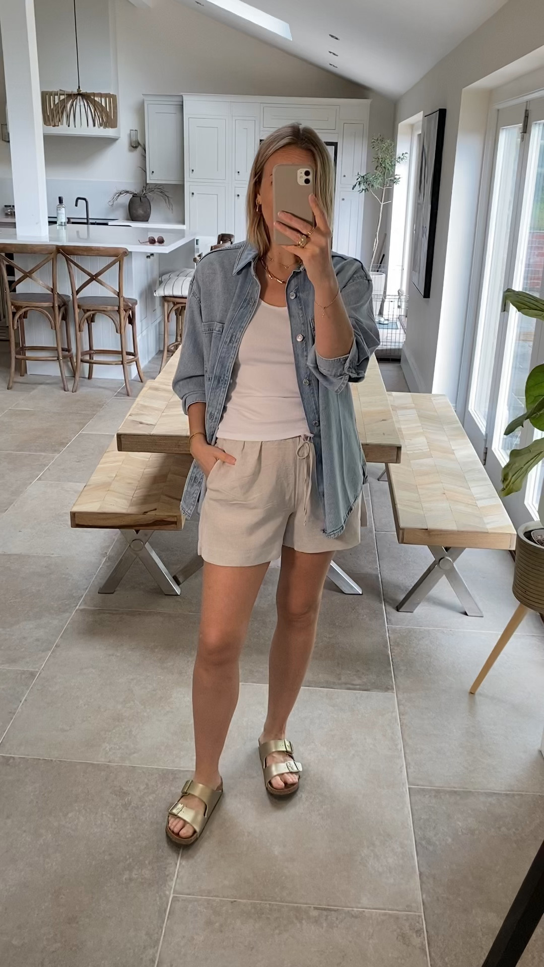Denim shacket & shorts outfit 
I love this denim over shirt, it’s super soft and drapey - oversized and an easy layer. 
Wearing medium in shorts , large in vest and small in jacket. 

#LTKmidsize #LTKstyletip #LTKsummer
