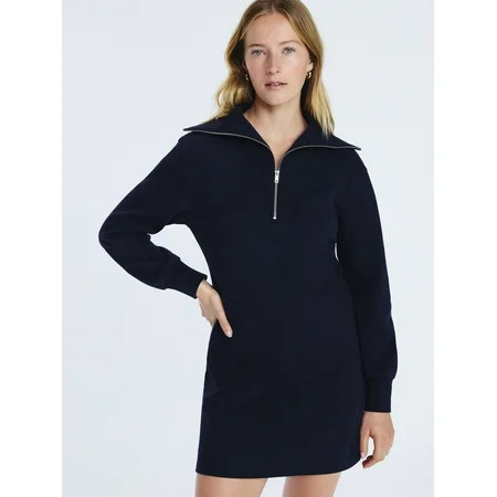 Free Assembly Women's and Women's Plus Half Zip Mini Dress with Long Sleeves, Sizes XS-4X | Walmart (US)