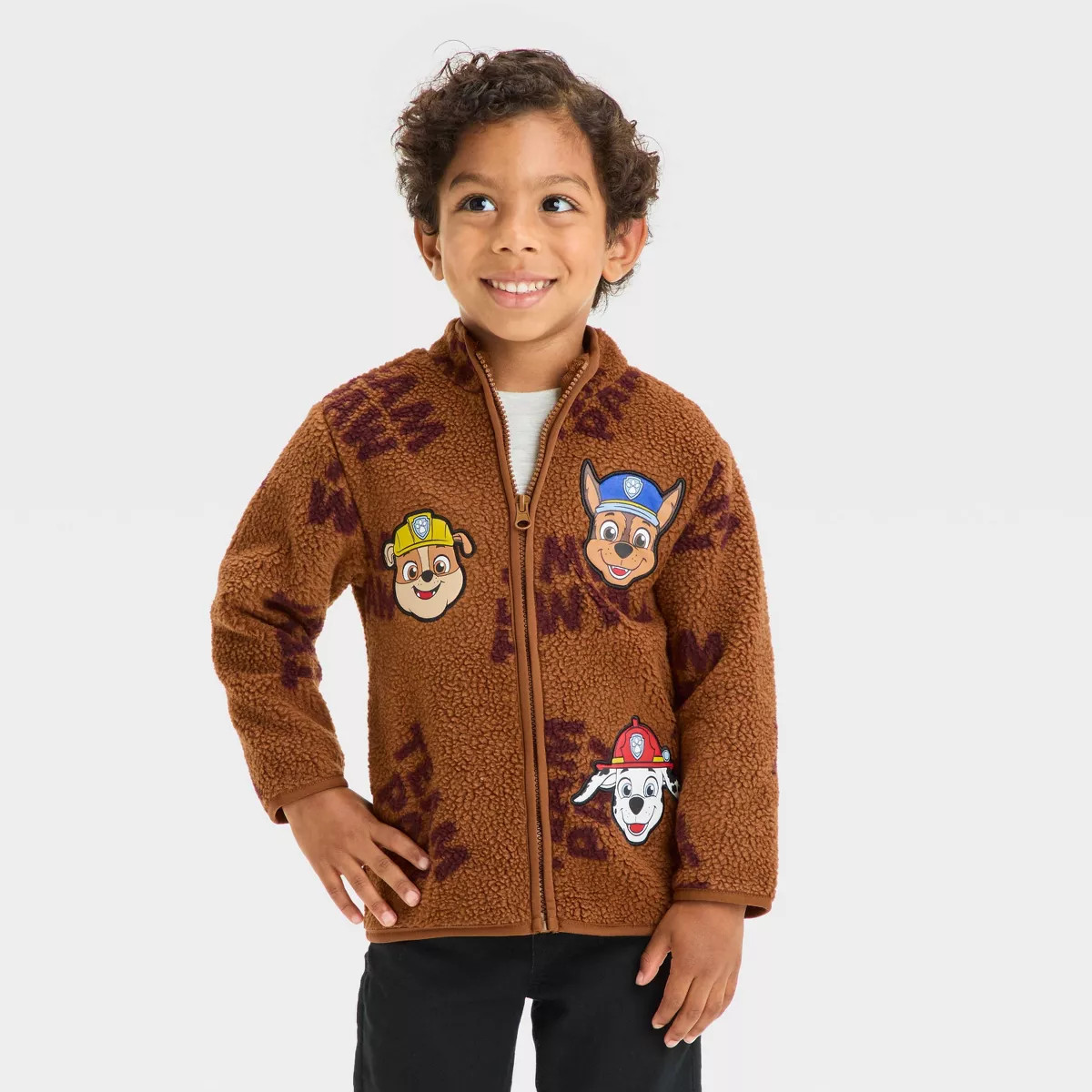 Toddler Boys' PAW Patrol Cozy Faux Shearling Zip-Up Top - Brown | Target
