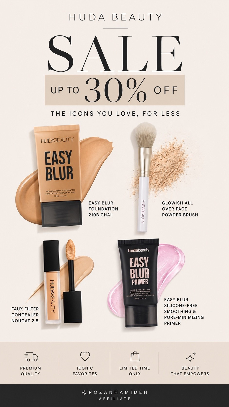 Huda Beauty sale is here 🤍✨ Up to 30% OFF on some of my favorite complexion essentials! If you’ve been wanting to try the Easy Blur Foundation, Faux Filter Concealer, Glowish Brush, or the new Easy Blur Primer, now’s the perfect time to stock up.

Everything is linked in my LTK before the sale ends. 🛍️

#LTKBeauty #LTKSale #HudaBeauty #BeautyDeals #MakeupSale #Foundation #Concealer #BeautyFinds #MakeupLover #LTKDaily #Affiliate

#LTKselfcare #LTKgrwm #LTKBeauty