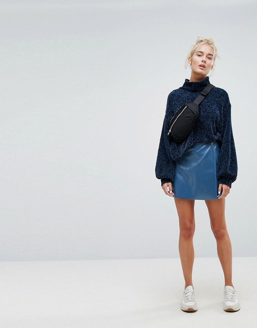 Weekday Vinyl Wrap Front Skirt - Blue | ASOS US