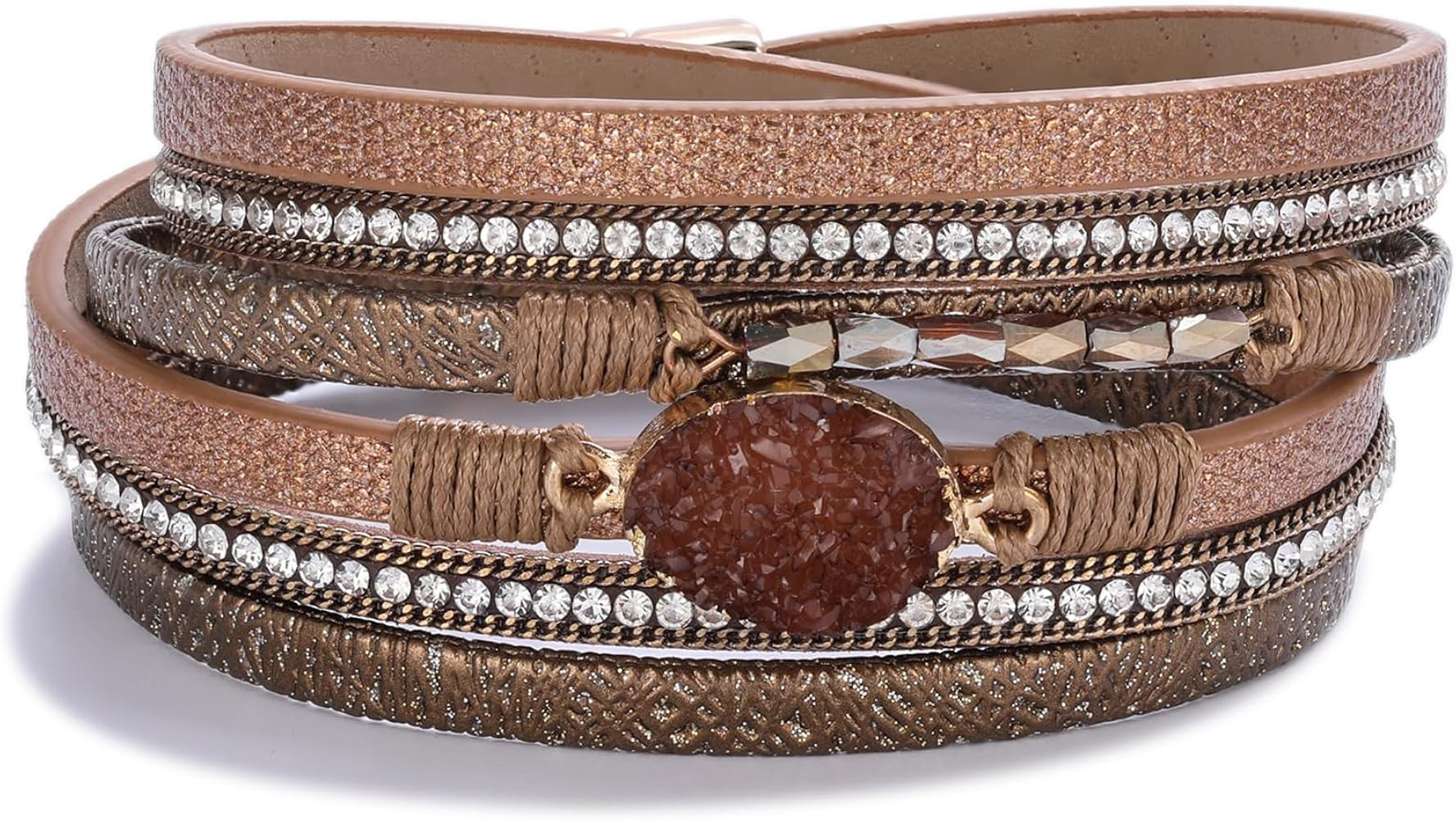 FANCY SHINY Boho Leather Wrap Bracelet Stackable Chunky Crystal Cuff Bracelets Western Jewelry Su... | Amazon (US)