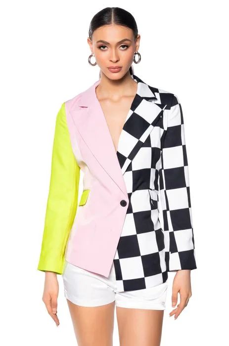 MET READY COLOR BLOCK BLAZER WITH CHECKERS | AKIRA