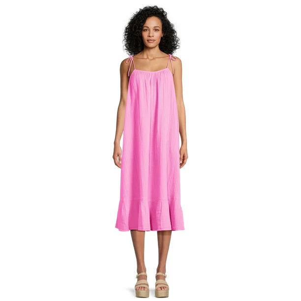 Time and Tru Women's Tie Shoulder Midi Dress, Sizes XS-XXXL | Walmart (US)