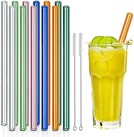 Reusable Glass Straws, 10mm Straight Glass Drinking Straws, 12 Pack with 2 Cleaning Brushes, Non-... | Amazon (US)