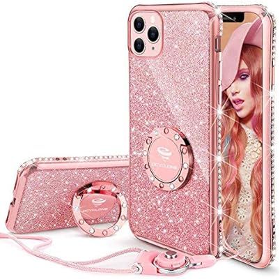 OCYCLONE iPhone 11 Pro Max Case, Cute Glitter Sparkle Bling Diamond Rhinestone Bumper with Ring K... | Amazon (US)