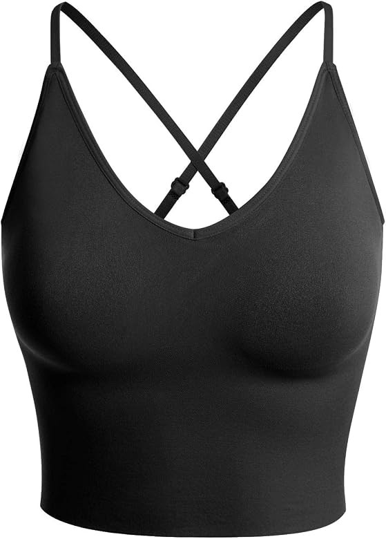 Women's Casual Seamless Padded Workout Sports Bra Cami Cropped Yoga Tank Top with Adjustable Straps | Amazon (US)