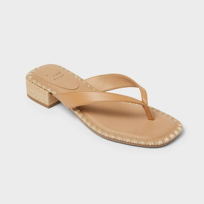 Women's Berkely Square Toe Thong Heels - A New Day™ Natural 9 | Target