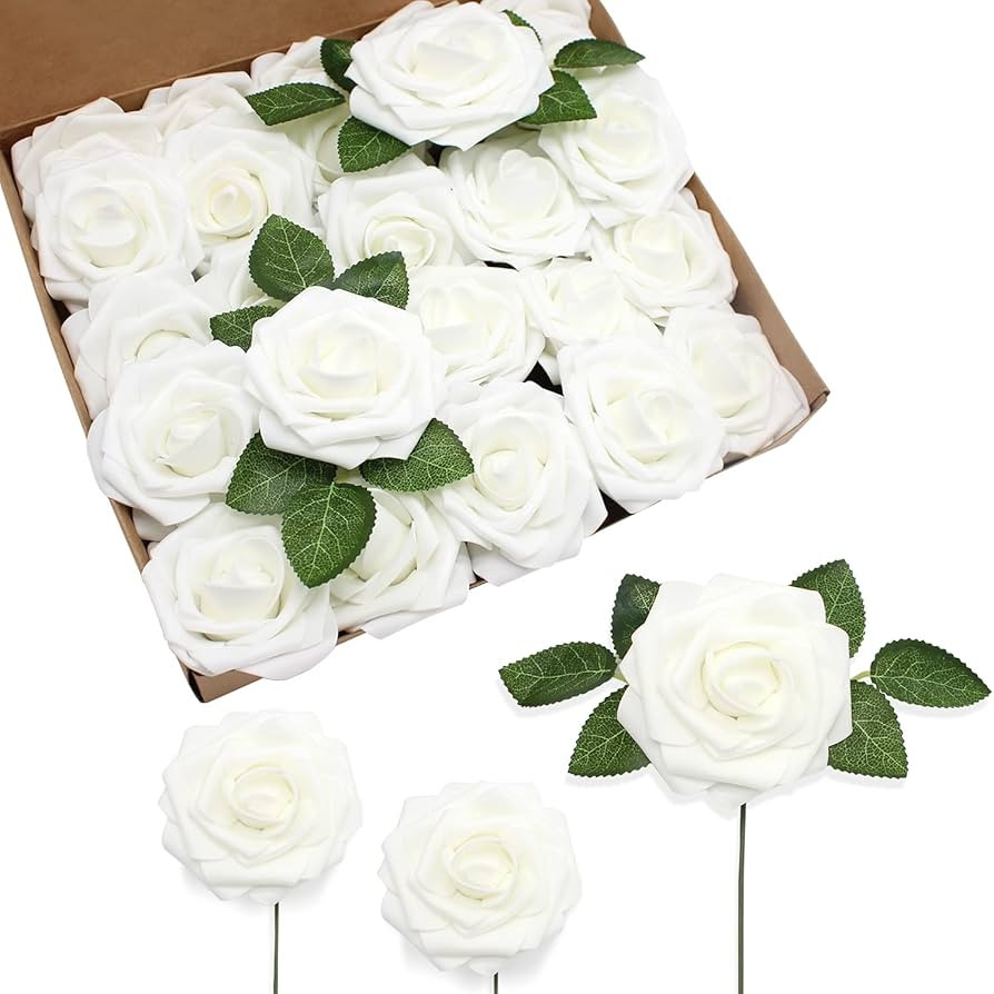 JOYLEX Artificial Flowers Realistic Roses, 100 pcs Real Looking Fake Roses with Stem for DIY Wedd... | Amazon (US)