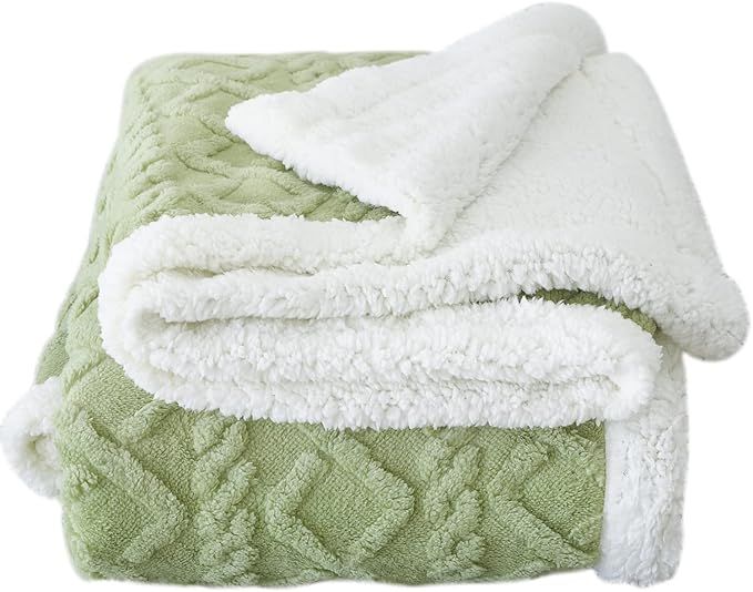 Plus Thick Sherpa Throw Blanket-Soft Warm Breathable Fleece Velvet Knee Blanket with Elegant 3D P... | Amazon (US)