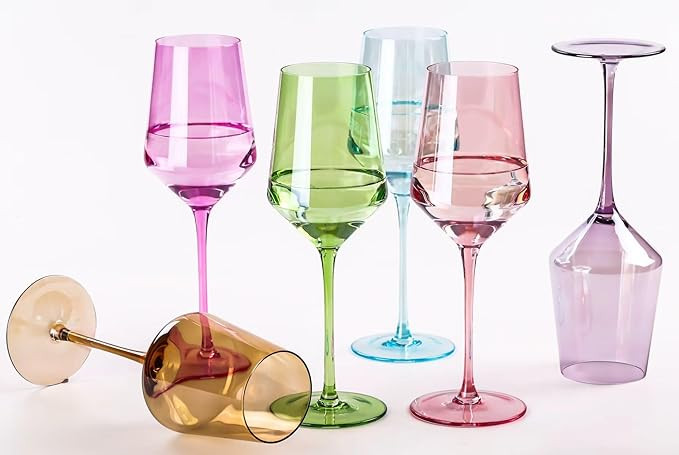 Physkoa Colored Wine Glasses Set - 15oz Hand-Blown Crystal Wine Glasses with Stem for Party Bar, ... | Amazon (US)